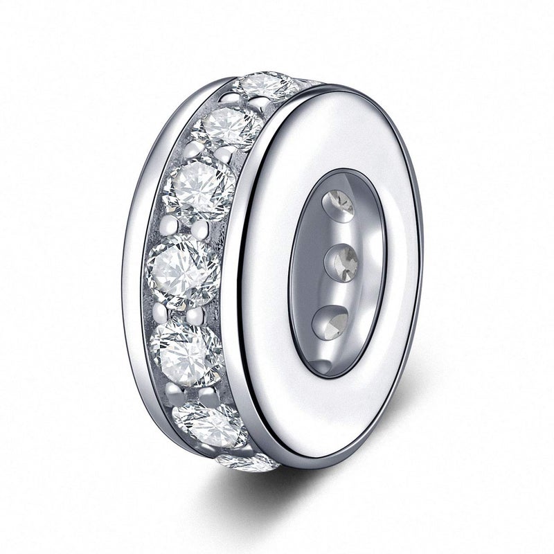 SOUKISS 925 Sterling Silver Spacer Charm Bead with Clear CZ for Charms Bracelets (Clear) - Image 1